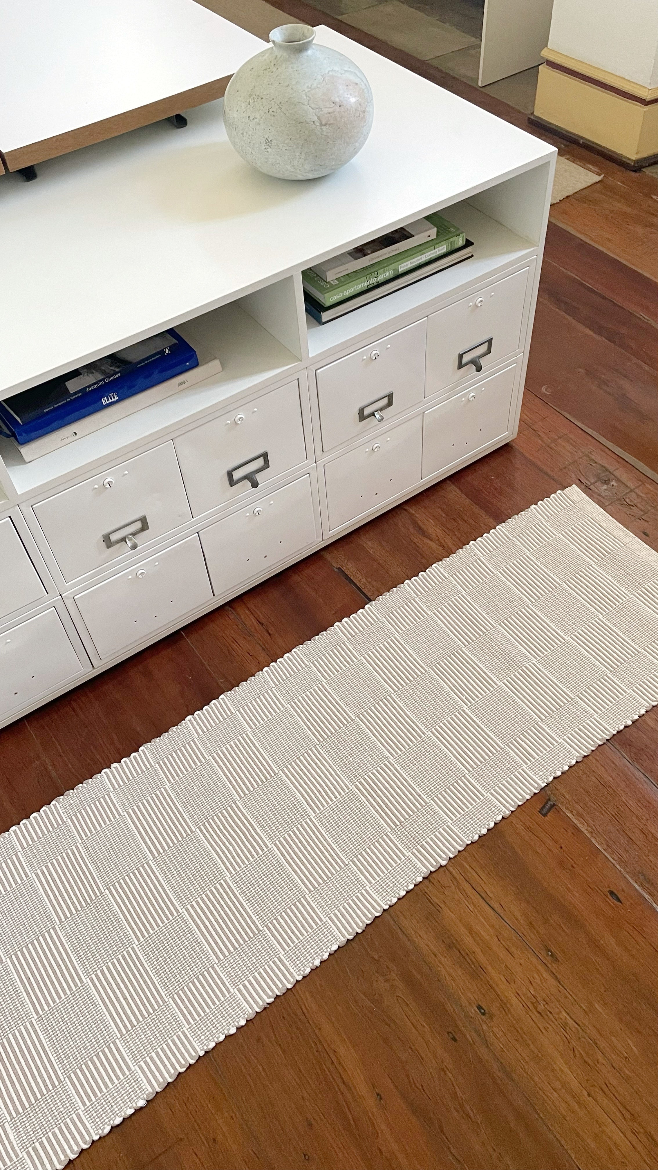 Passadeira / Tapete Una  Quadriculado Artesanal em tear 100% Algodão - Verte