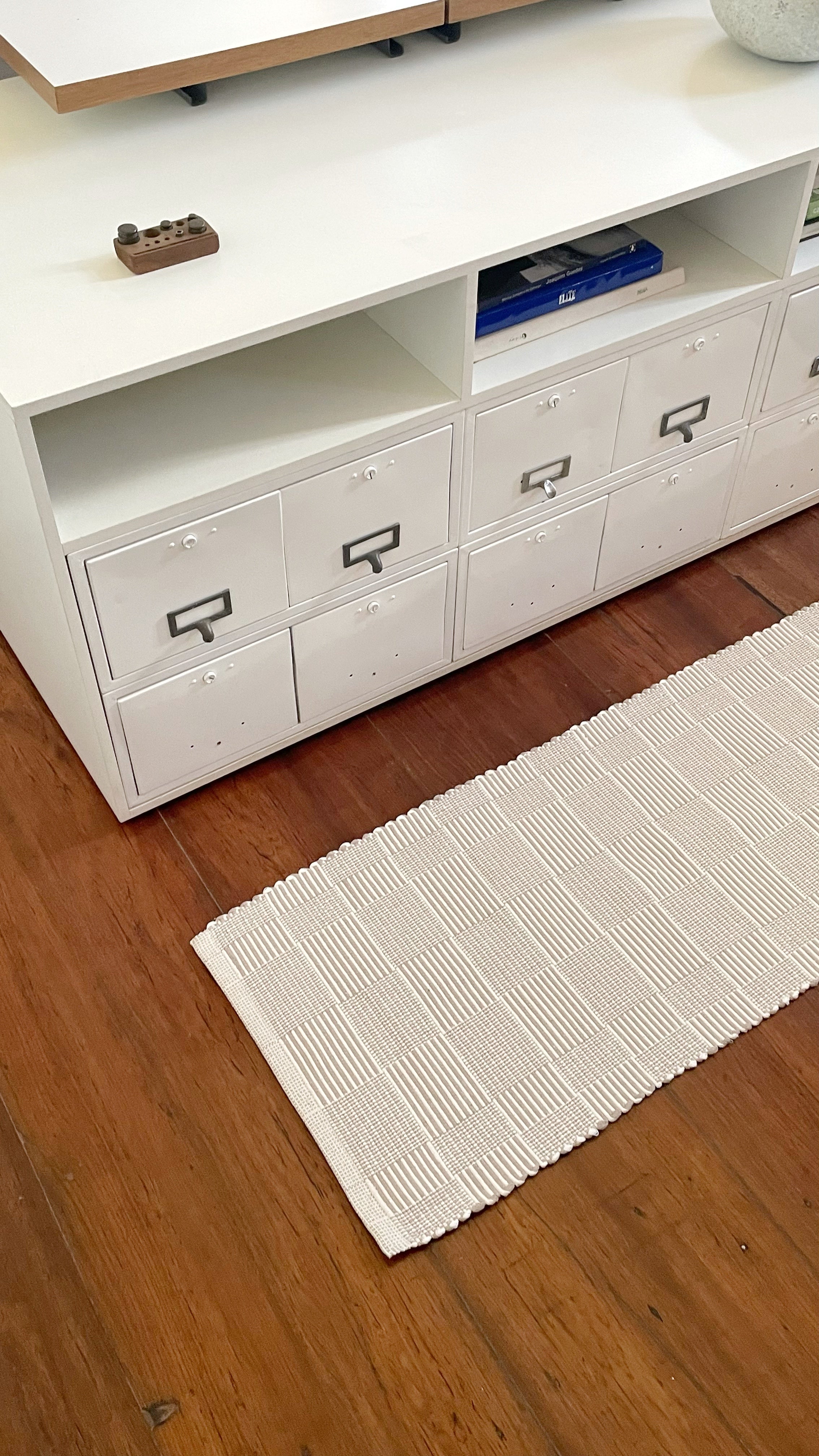 Passadeira / Tapete Una  Quadriculado Artesanal em tear 100% Algodão - Verte